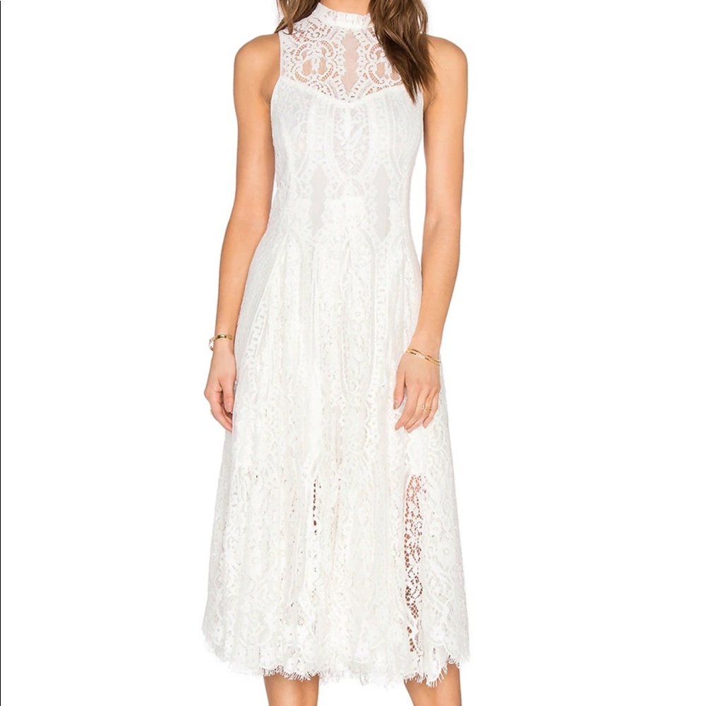 Free People Lace Trapeze Midi Dress in Ivory